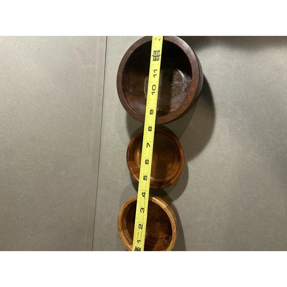 Vintage Wooden Handmade‎ Bowl/dish Lot Of 3